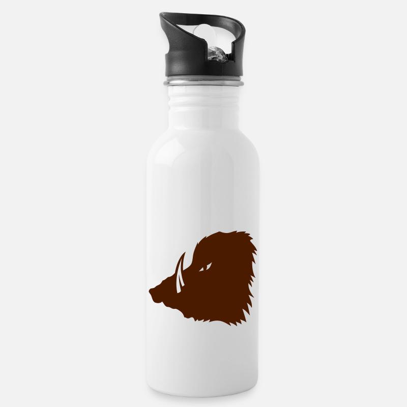Wildschwein Figur feroce3 - Trinkflasche mit integriertem Trinkhalm - Weiß