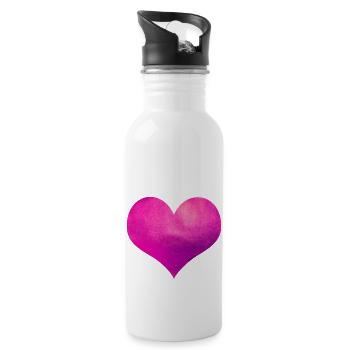 Coeur rose - Gourde avec paille intégrée - blanc - Droite