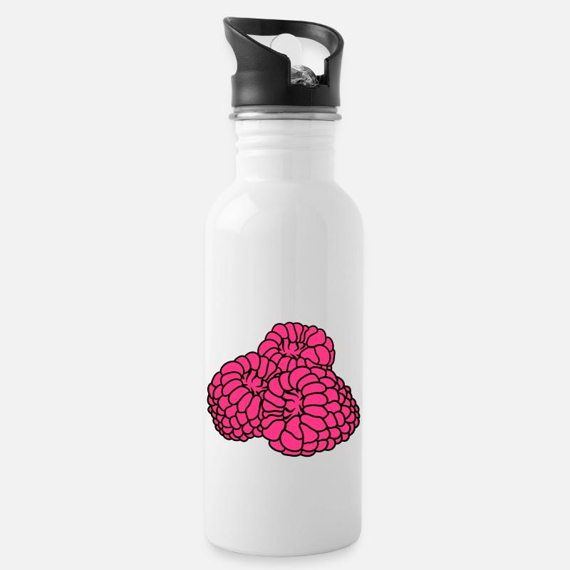 many raspberries berries delicious - Water bottle with straw - white