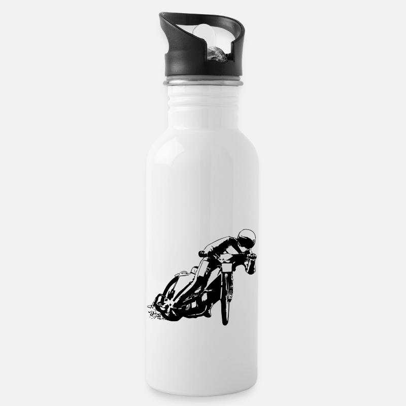 Speedway Racer - Trinkflasche mit integriertem Trinkhalm - Weiß