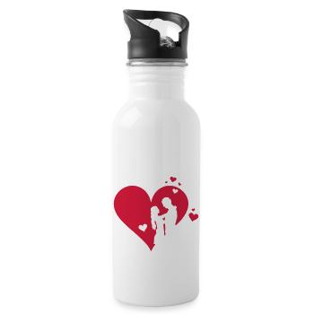 Liebe - Paar Herz - Trinkflasche mit integriertem Trinkhalm - Weiß - Rechts