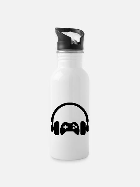 gamer gaming geek game spiel spieler - Trinkflasche mit integriertem Trinkhalm - Weiß