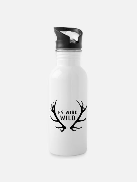 es wird wild - Trinkflasche mit integriertem Trinkhalm - Weiß