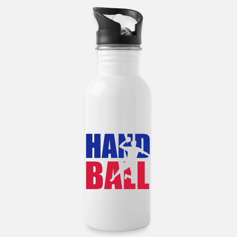 Handball - Trinkflasche mit integriertem Trinkhalm - Weiß