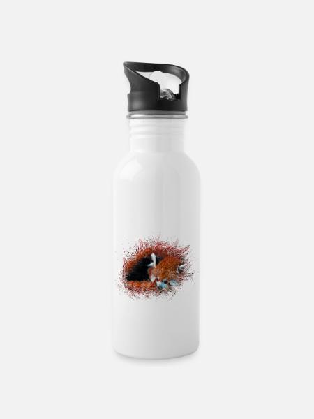 Roter Pandabär - Trinkflasche mit integriertem Trinkhalm - Weiß