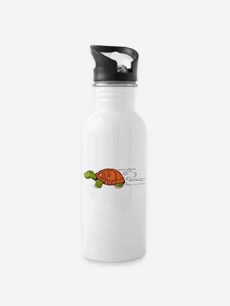 tortue dessin vitesse humour - Water bottle with straw - white