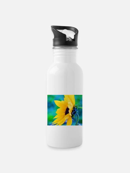 Sunflower - Water bottle with straw - white