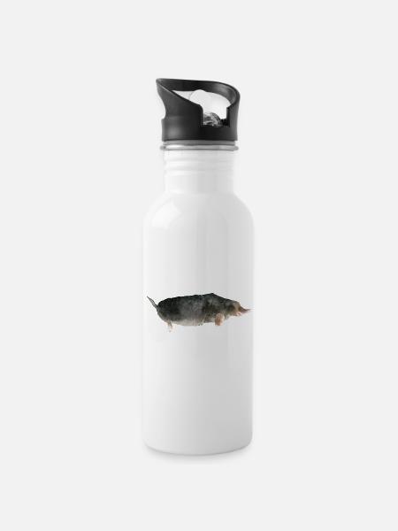 Maulwurf - Trinkflasche mit integriertem Trinkhalm - Weiß