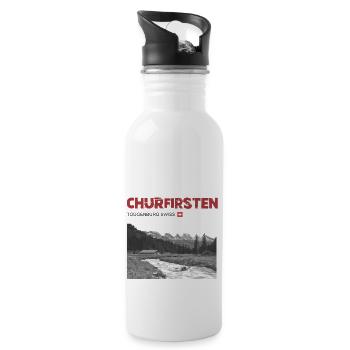 Schweizer Berge T-Shirt Churfirsten Toggenburg - Trinkflasche mit integriertem Trinkhalm - Weiß - Rechts