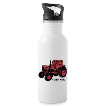 Belarus mts Traktor Landwirt Geschenk - Trinkflasche mit integriertem Trinkhalm - Weiß - Rechts