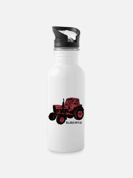 Belarus mts Traktor Landwirt Geschenk - Trinkflasche mit integriertem Trinkhalm - Weiß