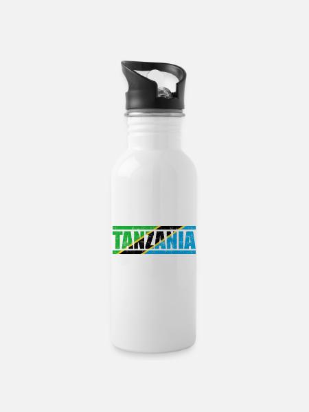Tansania - Trinkflasche mit integriertem Trinkhalm - Weiß