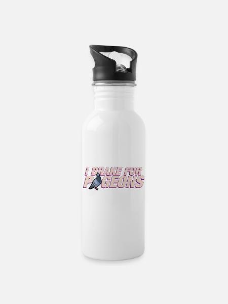 Ich bremse für Tauben - Trinkflasche mit integriertem Trinkhalm - Weiß
