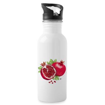 Granatapfel, Blätter & Granatapfelkerne Abbildung - Trinkflasche mit integriertem Trinkhalm - Weiß - Rechts