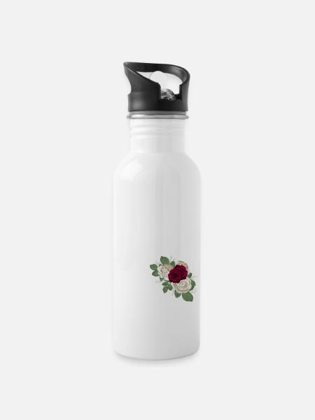 lettre A fleuris (blanche) - Gourde avec paille intégrée - blanc