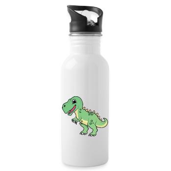 Dinosaurier | T-rex | Tyrannosaurus | süß | Kind - Trinkflasche mit integriertem Trinkhalm - Weiß - Rechts