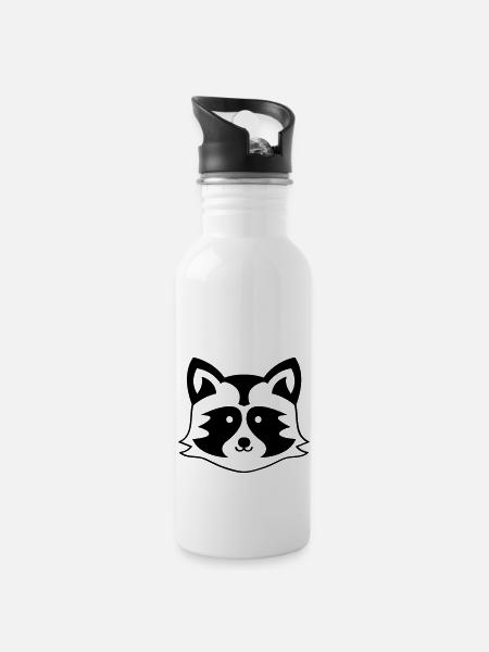 Waschbär Racoon - Trinkflasche mit integriertem Trinkhalm - Weiß