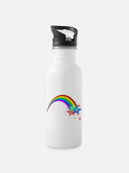 Regenbogen Sternschnuppe - Trinkflasche mit integriertem Trinkhalm - Weiß