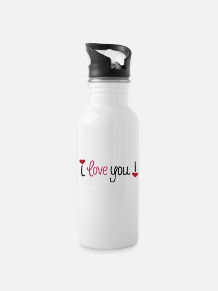 Valentine's Day I Love You Hearts - Water bottle with straw - white