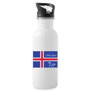 Islandflagge mit islandpferd - Trinkflasche mit integriertem Trinkhalm - Weiß - Rechts