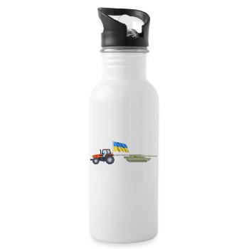 Ukrainian farmer steals Kiev tractor tank - Water bottle with straw - white - Right