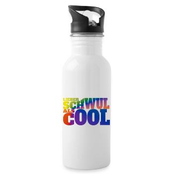 Lieber schwul als cool Liebe Schwul queer Sexismus - Trinkflasche mit integriertem Trinkhalm - Weiß - Rechts