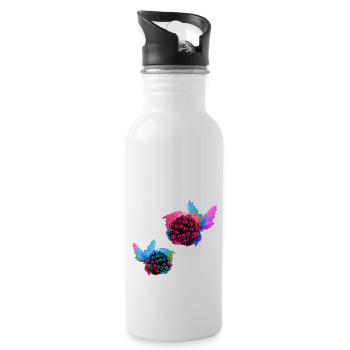 2 blackberries,blackberry,blue,pop-art,blue,painting, - Water bottle with straw - white - Right