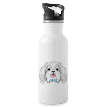 Portrait d’un joli Shih Tzu avec arc bleu - Gourde avec paille intégrée - blanc - Droite