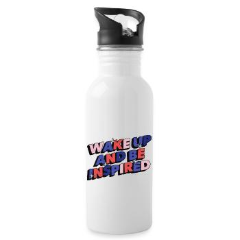 Wake up and be inspired, inspirational quote - Water bottle with straw - white - Right