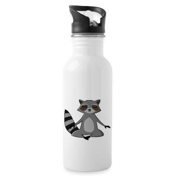 Waschbär Yoga Geschenkidee - Trinkflasche mit integriertem Trinkhalm - Weiß - Rechts