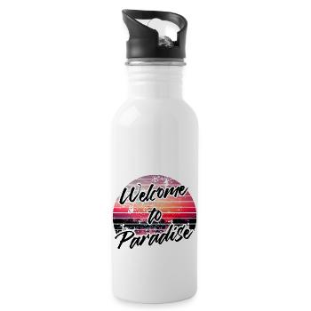 Welcome to Paradise purple vintage sunset - Trinkflasche mit integriertem Trinkhalm - Weiß - Rechts