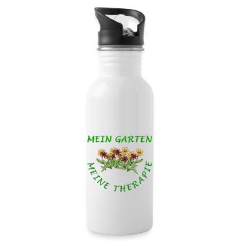 Ich brauche keine Therapie, ich habe meinen Garten - Trinkflasche mit integriertem Trinkhalm - Weiß - Rechts