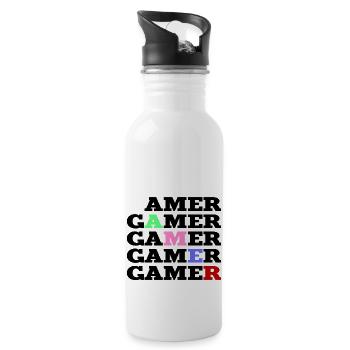 Gamer colorée et noir - Gourde avec paille intégrée - blanc - Droite