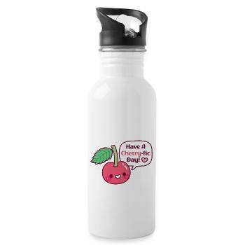 Cute Cherry Have A Cherryfic Day Funny - Water bottle with straw - white - Right