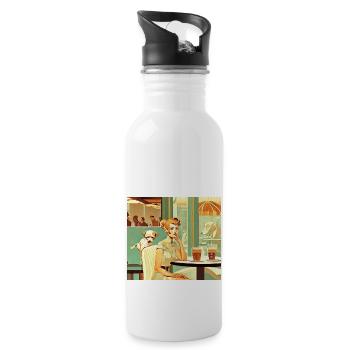 Woman in café with dog vintage - Water bottle with straw - white - Right
