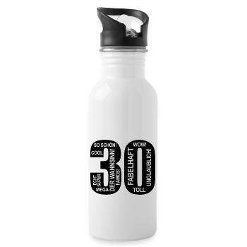 30. Geburtstag Wow Lustiges Motiv Nummer Ziffer 30 - Trinkflasche mit integriertem Trinkhalm - Weiß - Rechts