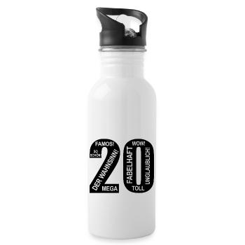 20. Geburtstag Wow Lustiges Motiv Nummer Ziffer 20 - Trinkflasche mit integriertem Trinkhalm - Weiß - Rechts