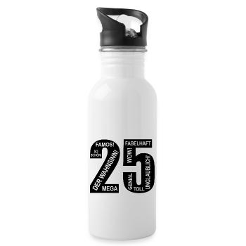 25. Geburtstag Wow Lustiges Motiv Nummer Ziffer 25 - Trinkflasche mit integriertem Trinkhalm - Weiß - Rechts