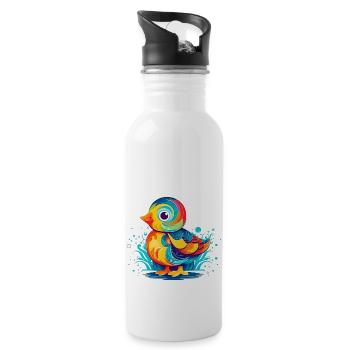 Colorful little duck as a bird for children - Water bottle with straw - white - Right