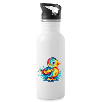 Colorful minimalist duck perfect as a gift - Water bottle with straw - white - Right