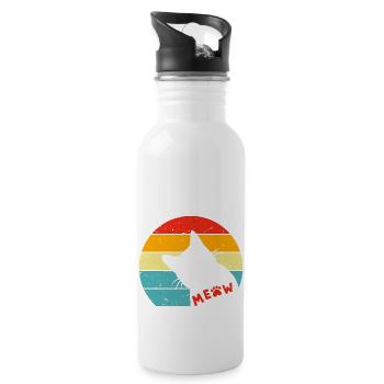 Retro Black Cat 3 - Water bottle with straw - white - Right