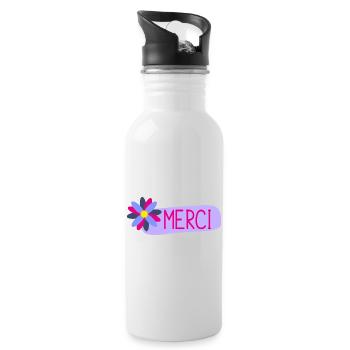 MERCI. THANKS. THANK YOU. ANNIVERSAIRE. NAISSANCE. - Gourde avec paille intégrée - blanc - Droite
