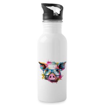 Jim the pig - Water bottle with straw - white - Right