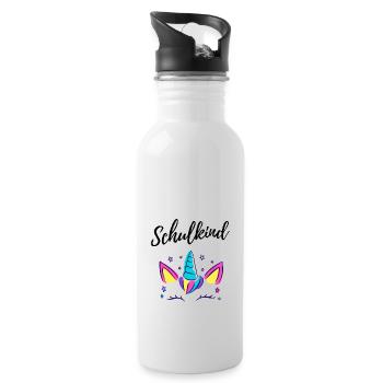 Einhorn Sterne für Schulkind zur Einschulung - Trinkflasche mit integriertem Trinkhalm - Weiß - Rechts