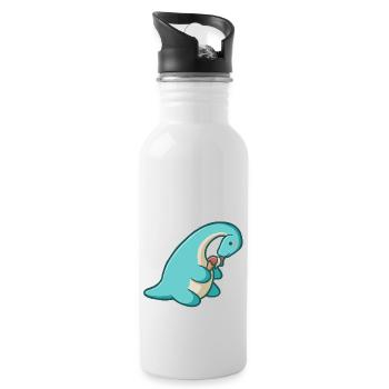 hugadino dino eats ice cream, cute dinosaur - Water bottle with straw - white - Right