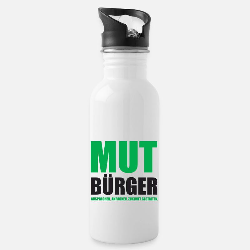 Mutbürger - Ansprechen Anpacken Zukunft Gestalten - Trinkflasche mit integriertem Trinkhalm - Weiß
