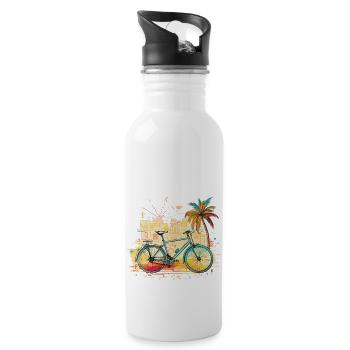 Künstlerisches Retro Vintage Fahrrad Palmen sommer - Trinkflasche mit integriertem Trinkhalm - Weiß - Rechts
