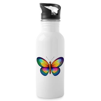 Schmetterling - Trinkflasche mit integriertem Trinkhalm - Weiß - Rechts