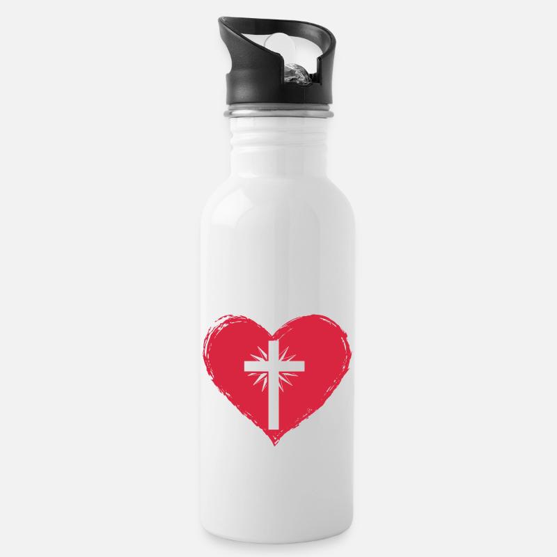 heart cross - Water bottle with straw - white