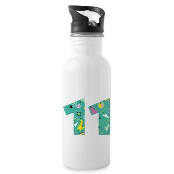 Personalisierte 11-Geburtstagsnummer - Trinkflasche mit integriertem Trinkhalm - Weiß - Rechts